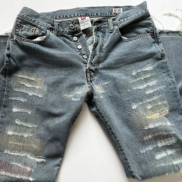 G BRAND JEANS SZ 34 MADE IN ITALY DISTRESSED MULTICOLOR RARE - Picture 1 of 12